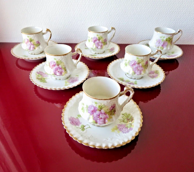 6  Anciennes tasses et soucoupes porcelaine de Limoges XIX , Comte d'Artois .