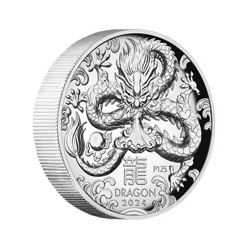 1 Oz Silber High Relief Proof Lunar III Drache Dragon 1 $ Australien 2024 silver