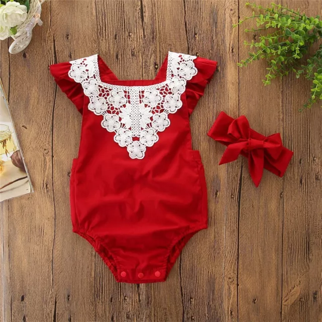 Toddler Newborn Baby Girl Sleeveless Lace Romper Jumpsuit+Headbands Set Outfit T