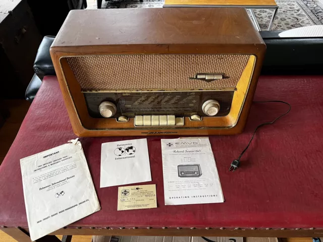 Vtg German EMUD Rekord Senior 60 Tube Tabletop Radio AM-FM-SW Parts Woodgrain