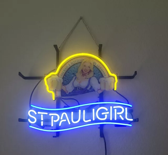 St. Pauli Girl Beer Bier 17"x14" Neon Sign Light Lamp Bar Open Display Wall Club