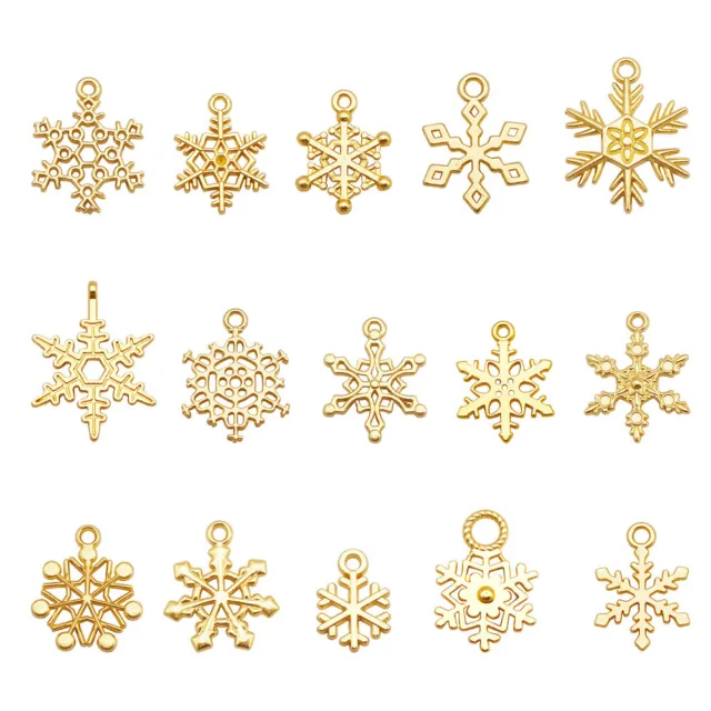 100 PCS Gold Alloy 10-25mm Assorted Style Snowflake Charms Jewelry DIY Pendant
