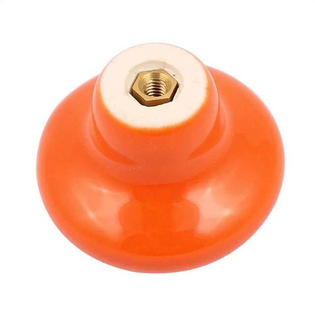 Cabinet Wardrobe Drawer Door Round Ceramic Knobs Pull Orange 33mm Dia 2pcs 3