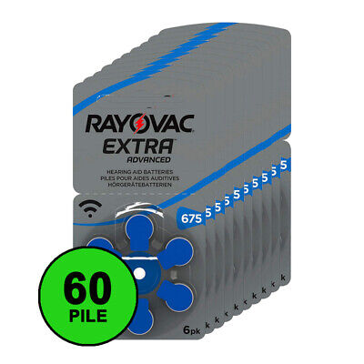 Rayovac 60 Batterie Pile Udivita 675 Senza Mercurio PR44 Protesi Acustiche Udito 