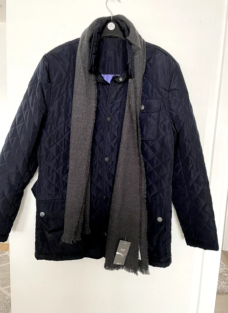 JEFF BANKS LONDON Quilted Jacket Mens Large Rain Coat Faux Leather Trim Warm 22.99 PicClick UK