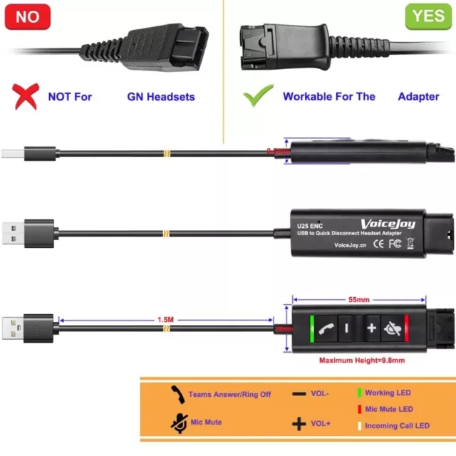 VoiceJoy QD(Quick Disconnect) Connector to USB Adapter Cable Sound Card Supports