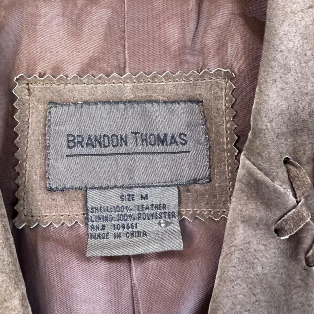 Brandon Thomas Brown Suede Leather Jacket Laced Cord Embroidered Accents Medium 3