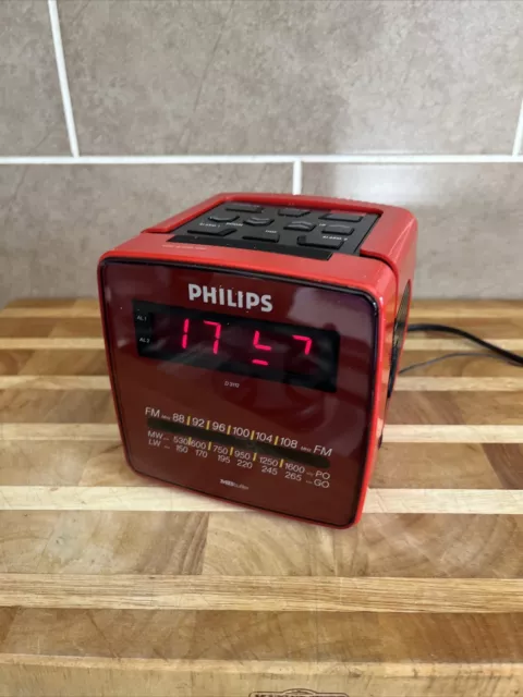 Vintage Iconic 1980s RED Philips Cube CLOCK Radio D3112 - VGC WORKING