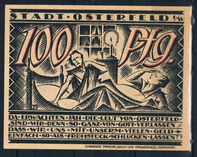 Notgeldschein 1921,Stadt Osterfeld,100 Pfg.,Reihe D,kassenfrisch