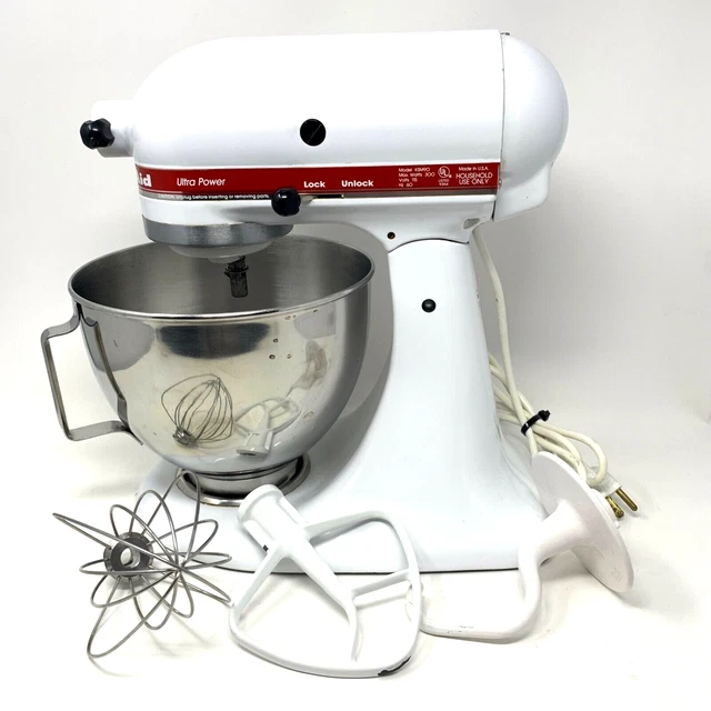 KITCHENAID STAND MIXER KSM90 300W Ultra Power w/Attachments WHITE/RED