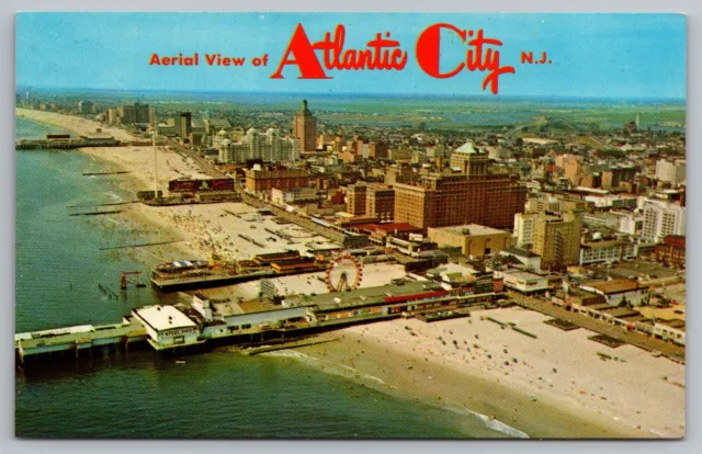 Aerial View of Atlantic City NJ Postcard Amusement Piers