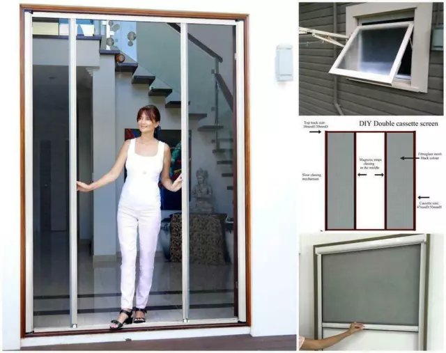 DIY Retractable Magnetic Fly screens Mosquito Net Door Windows Mesh Flyscreen