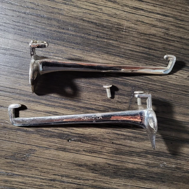 Antique chrome bath glass shelf brackets vintage metal supports brass nickel 5" 9