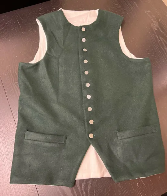18th Century Waistcoat - 42" chest GREEN Wool, Revolutionary War Colonial, NEW