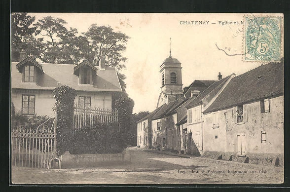 CPA Chatenay, Eglise et Mairie
