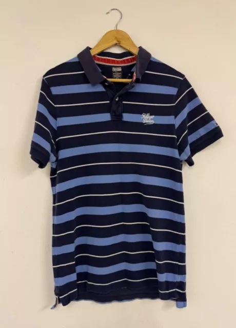 Tommy Hilfiger Polo Shirt Mens Blue Striped Short Sleeve Top Hilfiger Denim XL