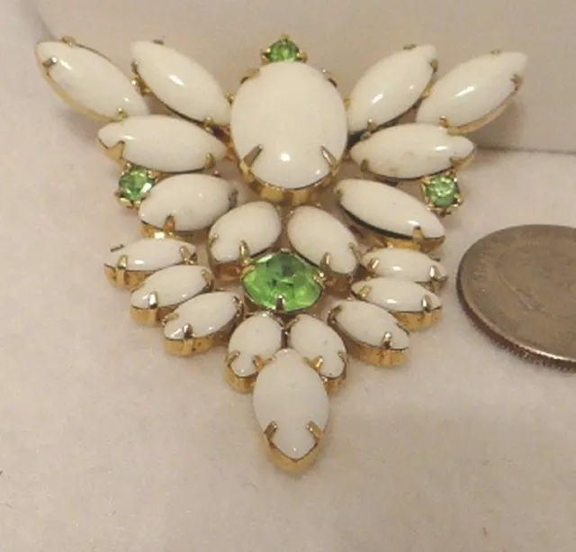 Vintage Articulated Brooch White German Glass Prong set