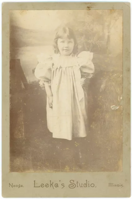 CIRCA 1890'S CABINET CARD ADORABLE LITTLE GIRL WHITE DRESS Leeka Neoga IL