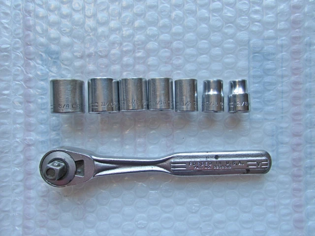 Vintage Craftsman 8  pc =V= 3/8" Socket Set & Ratchet  12 point USA SAE 3/8 -3/4