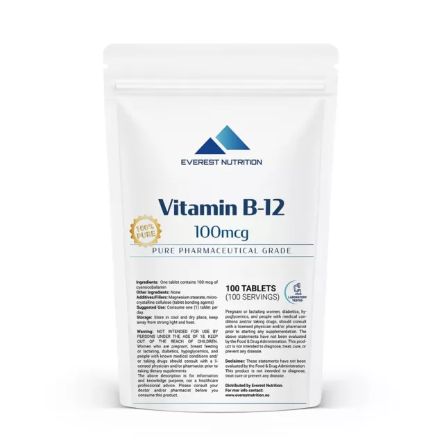 Tabletas de vitamina B12 100mcg Apoyo energético Salud del sistema nervioso