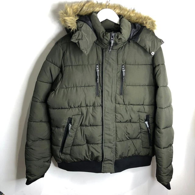 Giacca trapuntata imbottita River Island nuova con etichette L NUOVA cappotto con cappuccio tampone verde bomber
