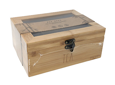 RAE DUNN Bamboo Tea Box Storage Chest Wooden Organizer NEW