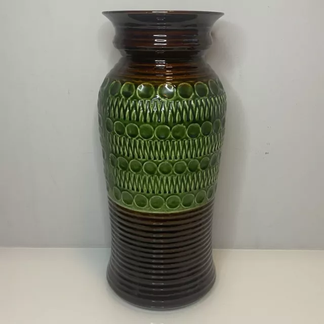 Vintage BAY West German Pottery LARGE Vase Lava Glaze Brown & Green W. Germany