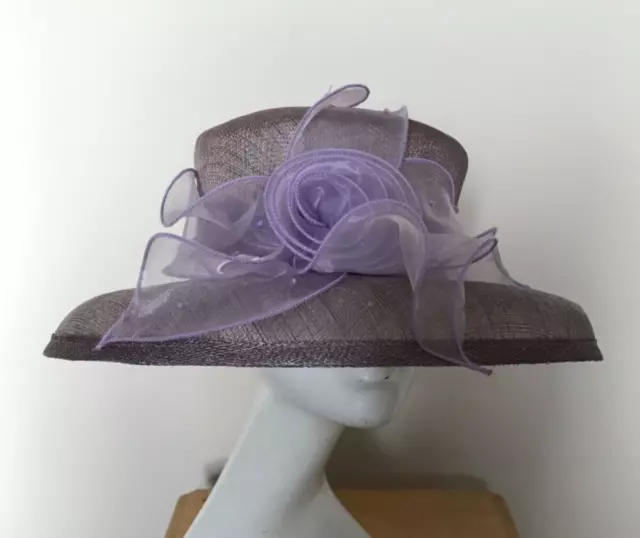 Lilac Hat with Pale Lilac Organza Trim - Wedding Christening Races Party