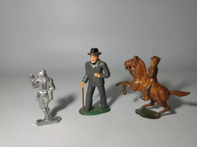 Vintage Barclay #619 Well Dressed Man With Cane Mini Figure & 2 others Lead Cast