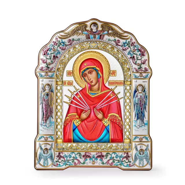 Virgin Mary of Sorrows Orthodox Handmade Silver Icon 20x27cm; 8,1x10,4"