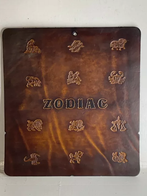 Leather ZODIAC SIGNS Wall Hanging Decor Folk Art 11” x 10.125” Vintage