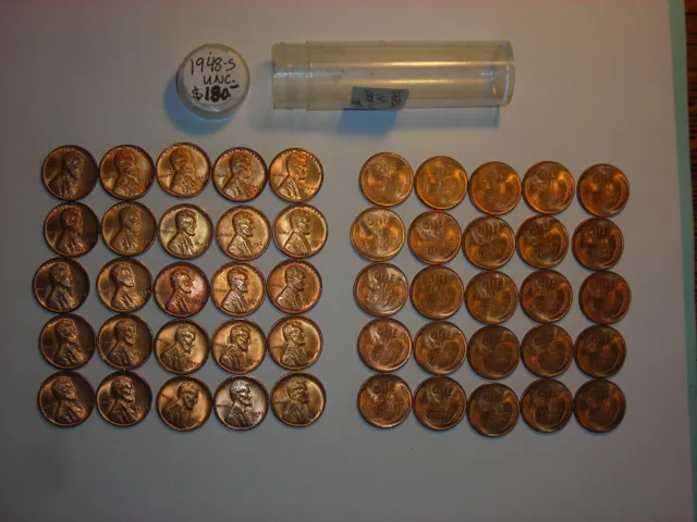 wheat penny lot 1948S FULL ROLL OF 50 CENTS RED BU 1948-S LINCOLN CENT RED UNC