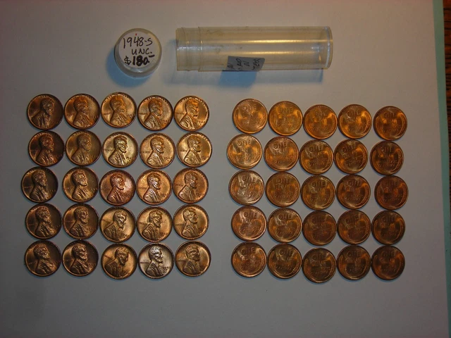 wheat penny lot 1948S FULL ROLL OF 50 CENTS RED BU 1948-S LINCOLN CENT RED UNC