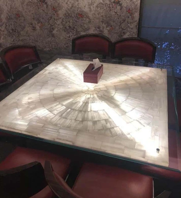 Elegant Look Dining Balcony Table Square Shape Selenite Stone Hallway Table Top