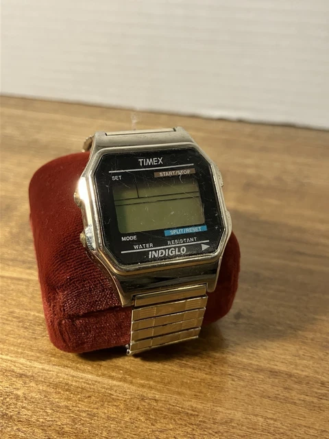Montre Bracelet Vintage Timex Indiglo Pour Homme - Fonction Date - Mouvement Quartz - Bracelet En Cuir - Occasion