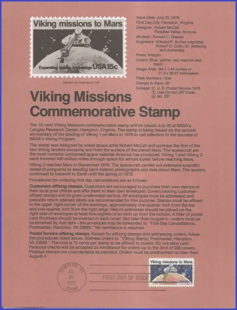 USA8 #1759 U/A SOUVENIR PAGE FDC   Viking Mission to Mars