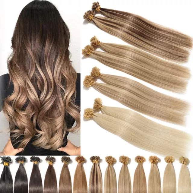 200 Strähnen Bondings Keratin Echthaar Hair Extensions Glue Remy Nail U TIP Dick