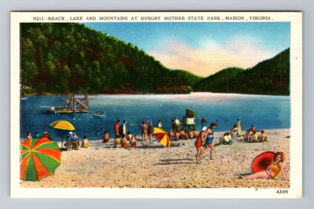 Marion VA-Virginia Beach Lake Mountains Hungry Mother State Park Old Postcard