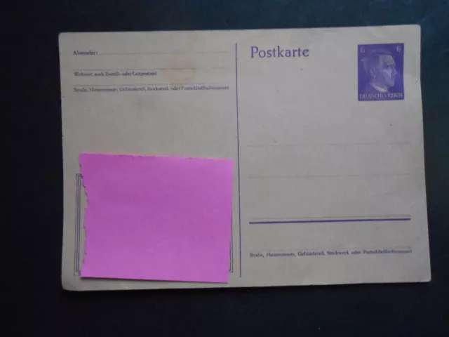 Deutsches Reich Postkarte Ganzsache mit 6 PFg ungelaufen mit Spruch unten links