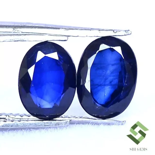 7x5 MM Saphir Naturel Bleu Coupe Ovale Paire 1.69 Carats Calibré Desseré Gemmes