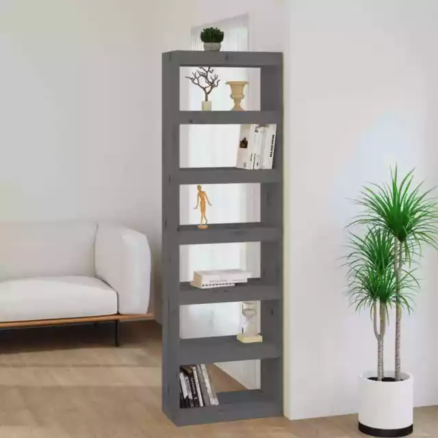 Solid Wood Pine Book Cabinet/Room Divider Grey Bookcase Shelf Storage vidaXL