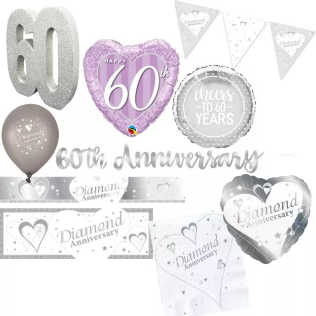 60th Diamond Wedding Anniversary Decorations Banners Balloons Bunting Party