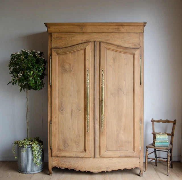 French Antique Oak Armoire Wardrobe Cabinet with Shelves Drawers or Hanging Rail