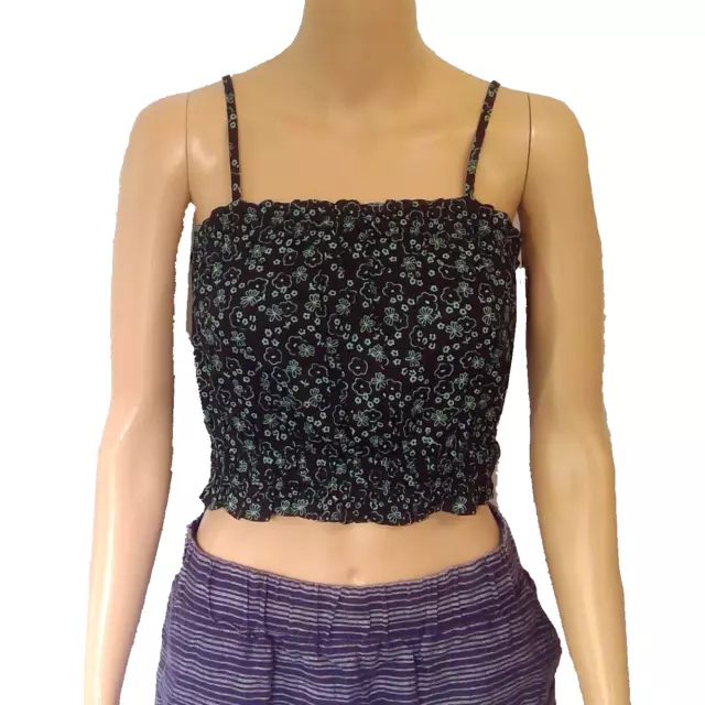 ABOUND NORDSTROM SIZE S Black Ditzy Floral Ruffle Smocked Crop Top New ...