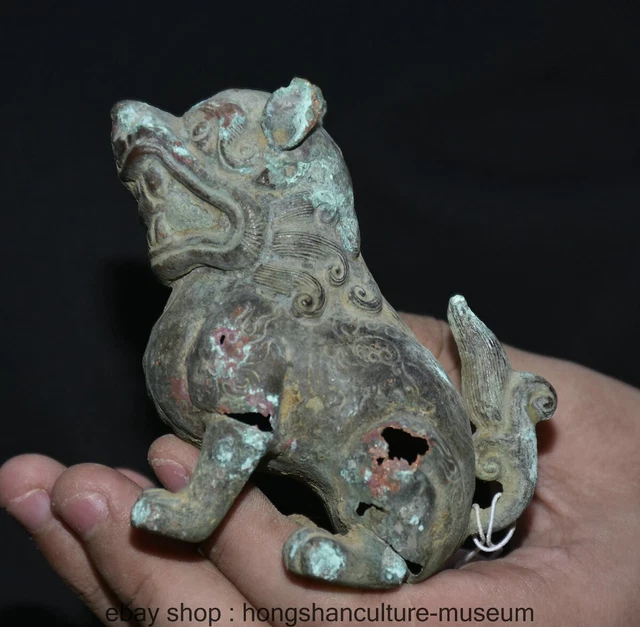 3.6 " Old Chinese Bronze ware Dynasty Fengshui Fu Foo Lion Statue Sculpture