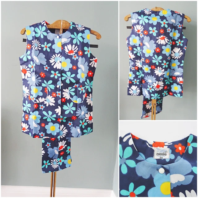 Tuta Pantaloni Vintage Settanta Ragazze Tunica Stampa Fiore Funky Flares Cuculo Età 5/6