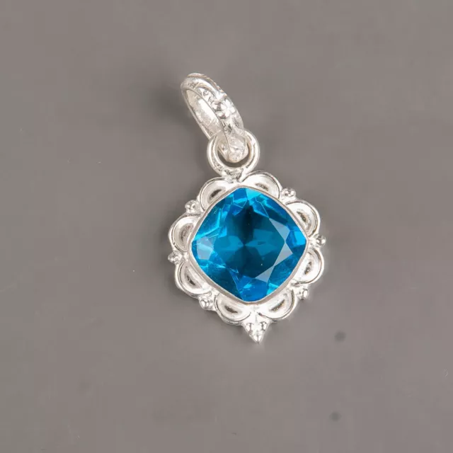 Natural SWISS BLUE TOPAZ 925 Sterling Silver Jewelry Pendant For Gift 1.5"