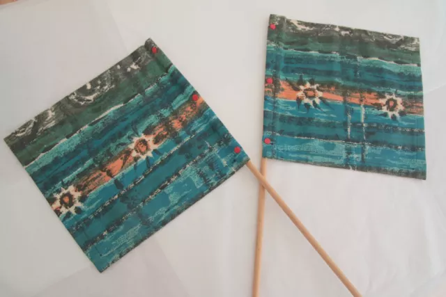 Pair Home Made Signalling Flags - Midcentury Modern Fabric on a Stick