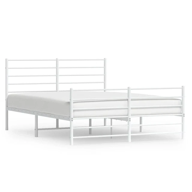 VIDAXL METAL BED Frame without Mattress with Footboard White 150x200cm
