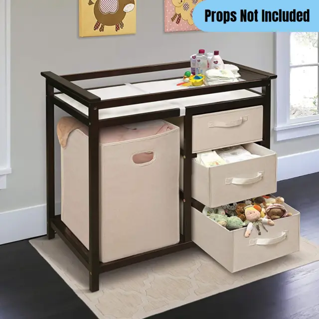 Baby Diaper Changing Table w/ Laundry Hamper Drawer Baskets Nursery Organizer